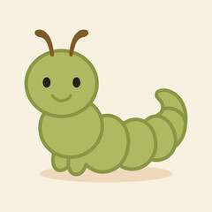 Cute cartoon caterpillar illustration in bright green, perfect for product packaging, labels, web design, banners, book illustrations and art prints with a playful, child-friendly style.