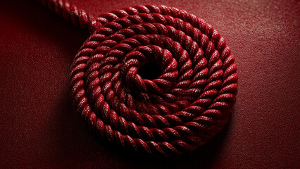 Red Rope Coiled in Spiral on Monochrome Red Background