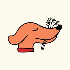 dog and flower cartoon character illustration