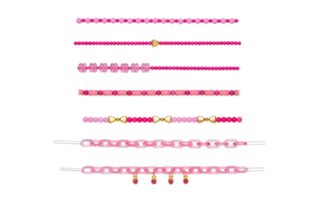 Assortment of Pink Beaded Bracelets and Chains with Gold Accents beads jewelry