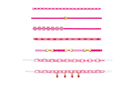 Assortment of Pink Beaded Bracelets and Chains with Gold Accents beads jewelry