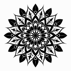 PetalWhirl Mandalas vector clean black silhouette design white background