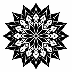 PetalWhirl Mandalas vector clean black silhouette design white background