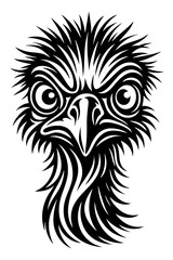 Tribal Ostrich Head Vector – Ornamental Exotic Bird Black and White Tattoo Design