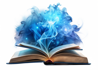 magic book with blue magical smoke isolated on white background PNG , AI GENERATED