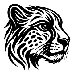 Tribal Cheetah Head Vector – Ornamental Big Cat Black and White Tattoo Design