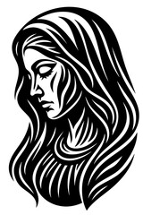 Woman’s Face in Profile – Black and White Vector Illustration in Bold Line Art