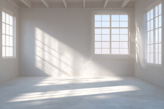 HABITACI&Oacute;N BLANCA VAC&Iacute;A CON LUZ NATURAL Y VENTANAS GRANDES