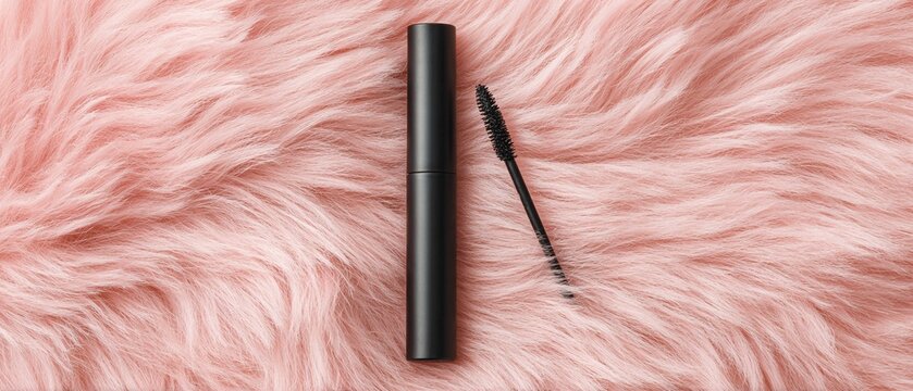 TUBO DI MASCARA NERO CHIUSO SU PELLICCIA ROSA