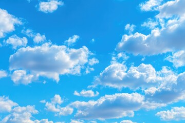 Clear blue sky dotted with fluffy white clouds