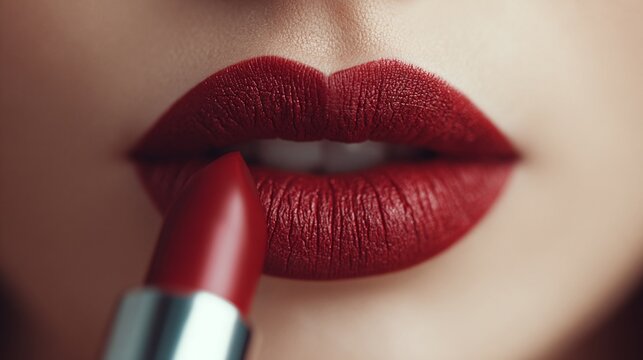PRIMO PIANO DI LABBRA CON ROSSETTO ROSSO INTENSO