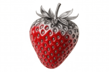 Luxury strawberry half red, half silver, symbolizing opulence and refined elegance against transparent backdrop