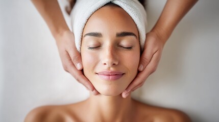 A woman enjoys a relaxing facial massage at a spa, promoting serenity and skin health.