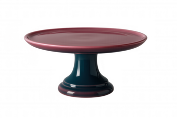 Pink and teal ceramic cake stand isolated on transparent background, ready for presenting pastries and desserts