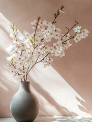 Vase With Branches Of Blooming Cherry Blossoms