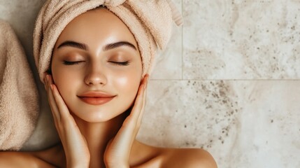 A woman is laying down with a towel on her head