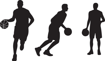 Basketball Player Silhouettes Vector Set Dribbling and Shooting Poses