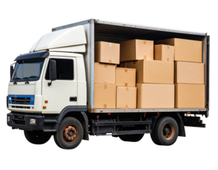 Cargo Truck Loaded with Boxes, isolated on a transparent background