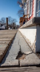 Dock steps, light gray concrete, wooden planks