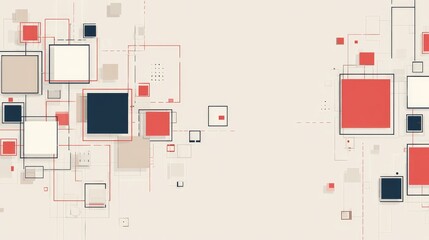 Abstract graphic design featuring interconnected squares and lines in muted colors