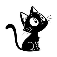 Flat black cat silhouette kawaii cute eyes simple vector illustration