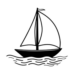 Fototapeta premium Minimalist black line drawing of a sailboat on gentle waves vector illustration