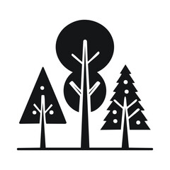 Minimalist trees on a dark background on transparent background