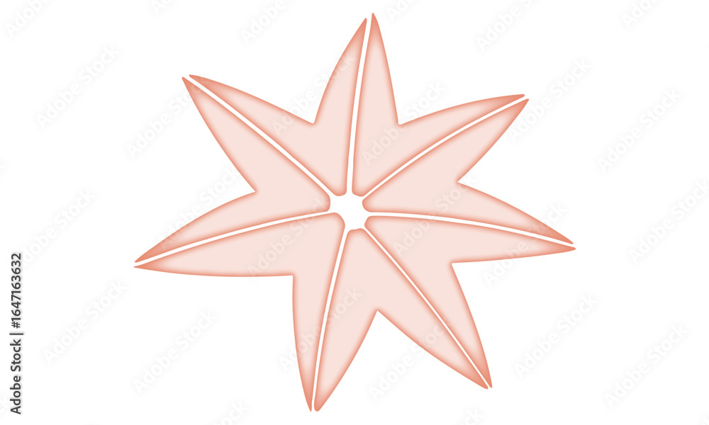 Poster light pink star with eight points on a plain star shape with soft pink gradient elements white backg
