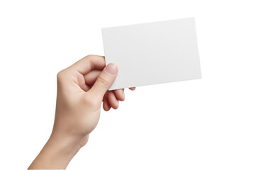 Fototapeta premium Man holding a blank rectangular piece of brown paper isolated on white or transparent background.PNG