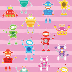 Robot cartoon pattern, hello, modern bot. Future, robot, character. Smile. Used for illustration. vector isolated on white background.
