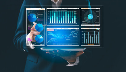 Businessperson or marketer uses SEO concepts, data analysis, optimization tools to improve search...