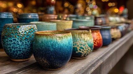 Fototapeta premium Handmade ceramic vases and vessels displayed in an artisan shop