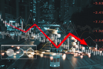 Concept of economic collapse by falling graph, chart, highlighting global recession fueled by...