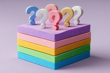 A colorful stack of sticky notes, each topped with a question mark, symbolizing creativity, inquiry, and the potential for new ideas.