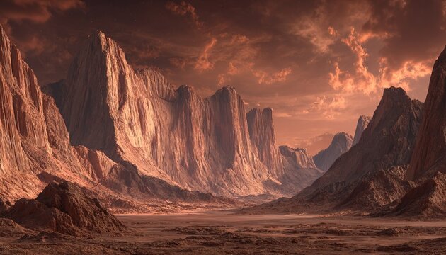 PAESAGGIO DESERTICO CON MONTAGNE ROCCIOSE ALL'ALBA