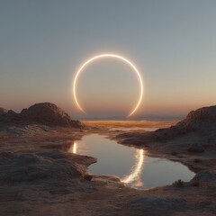 Golden ring over desert pool