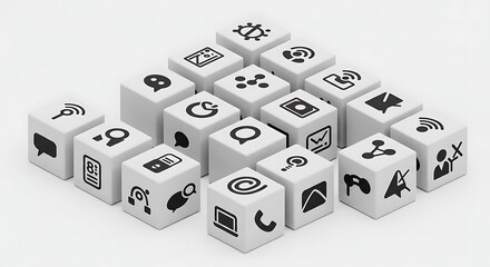 Communication Icons on Cubes - Technology and Connectivity