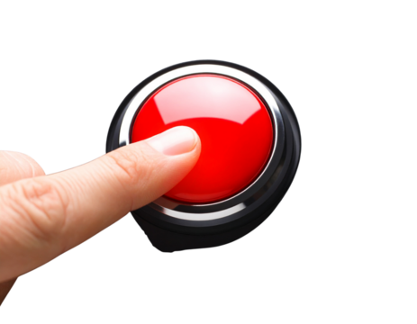 Hand Engaging Red Push Button, isolated on a transparent background