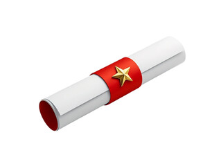 Rolled diploma certificate with red ribbon and golden star symbolizing achievement and graduation transparent background