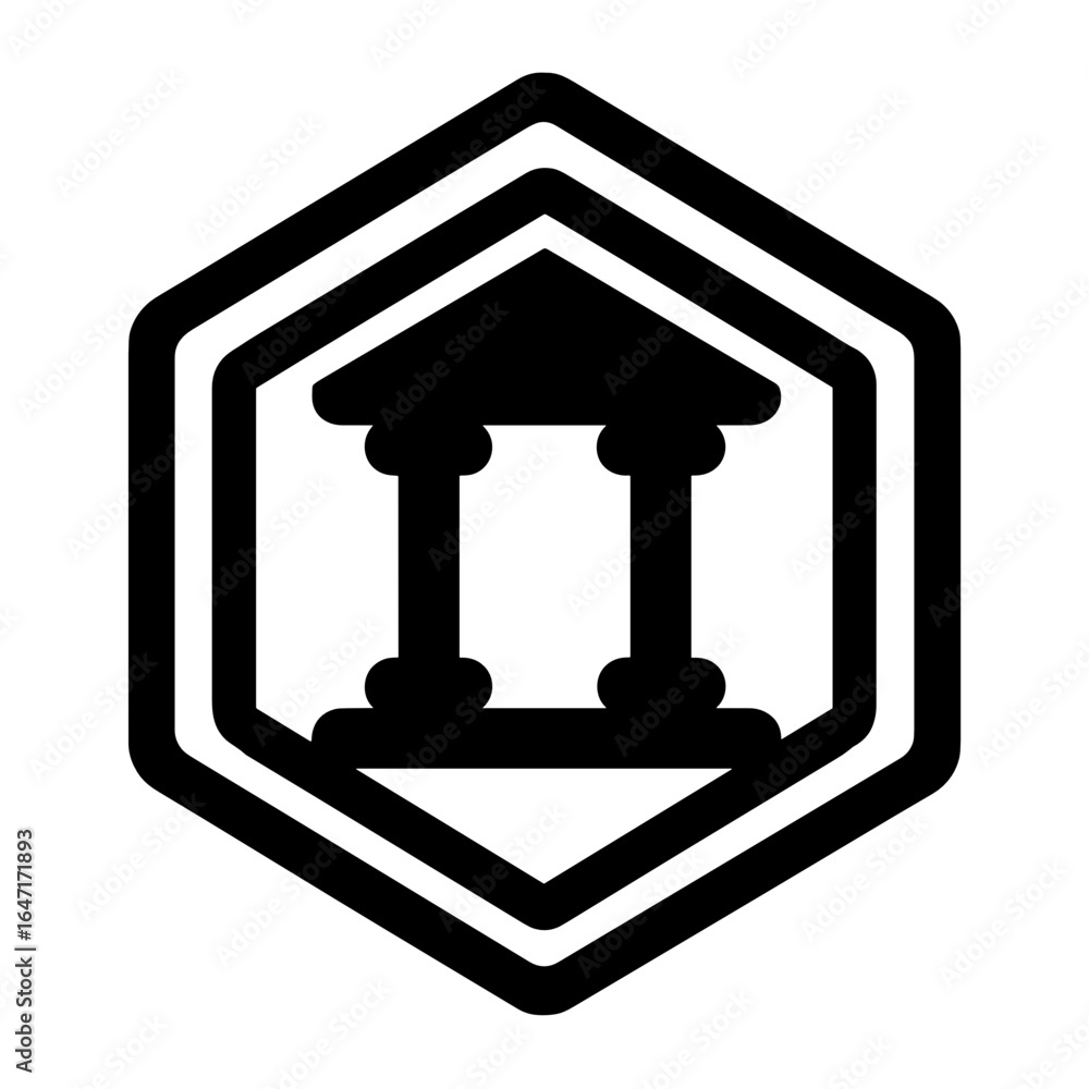 Poster simple black logo with columns in hexagon shape