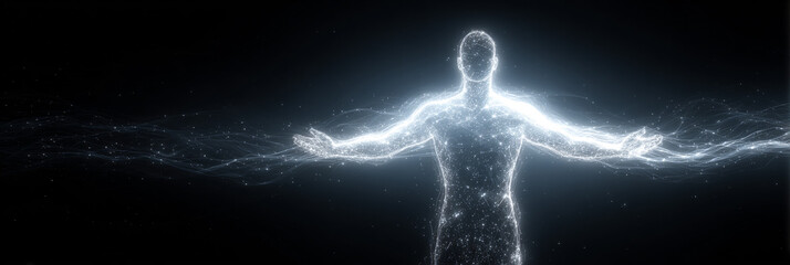 FIGURA HUMANA HOLOGRÁFICA SIMPLIFICADA CON ALAMBRES BRILLANTES