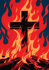 cross with burning fire Illustrator Artwork design template poster