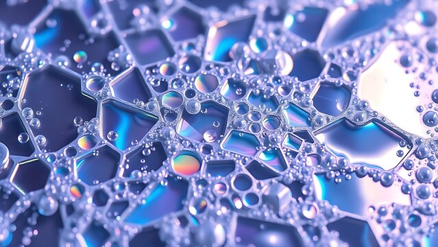 Ultra-high-definition macro shot of iridescent quantum foam forming impossible geometric structures in liquid mercury