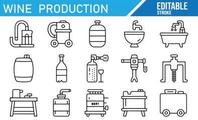 Wine Production Icons: Essential Equipment for Creating Wine