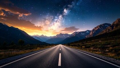 地平線に向かう道路の夜景