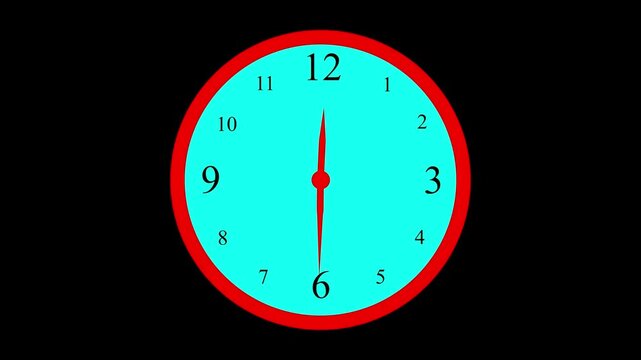 12-hour loop video animation of an analog clock with moving arrows in the background.Shooting of hours. Time lapse. Alpha channel included.
