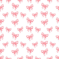 Watercolor set of isolated red bows on white background. Ribbons collection. Hand drawn sketch illustration. seamless pattern of red bow. 