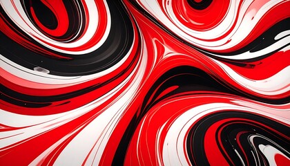 Abstract swirling paint patterns in red, white, and black
