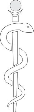snake medicial icon.Simple flat illustration isolated on white background.Black rod of asclepius,Vector silhouette doodle drawings of medicial symbols of snake with bowl and caduceus