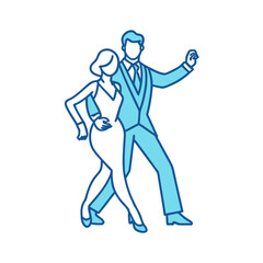 Elegant couple dancing tango in blue and white